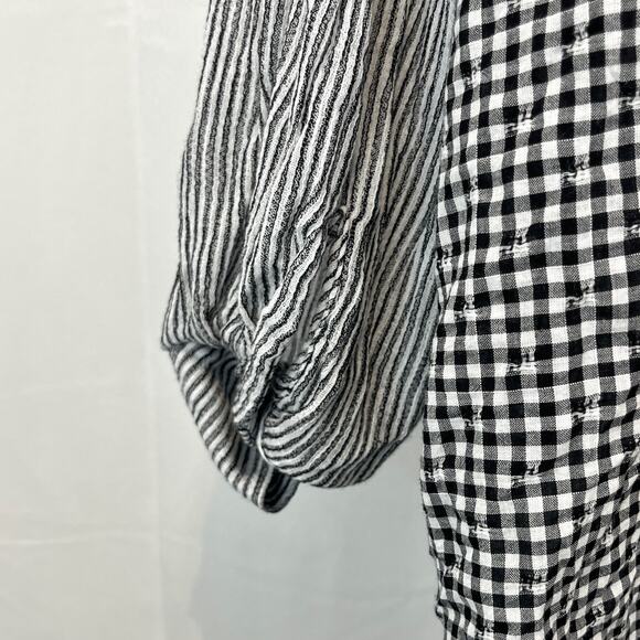 LOGO Lori Goldstein Woven Mixed Media Button Up Blouse A366364 Black White XL - Picture 8 of 10